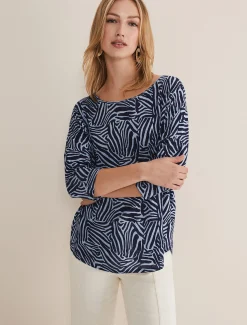 Tops & T-Shirts^Phase Eight Moire Zebra Linen Top Blue
