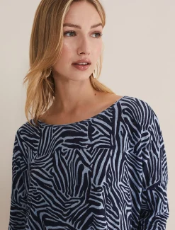 Tops & T-Shirts^Phase Eight Moire Zebra Linen Top Blue