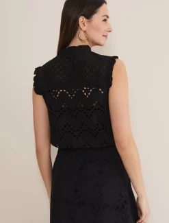 Shirts & Blouses^Phase Eight Mollie Broderie Sleeveless Blouse Black
