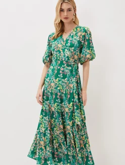 Dresses^Phase Eight Morven Wrap Maxi Dress Grass Green/Multi