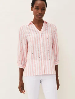 Shirts & Blouses^Phase Eight Nanette Stripe Broderie Shirt Pink/White