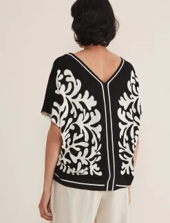Tops & T-Shirts^Phase Eight Natalie V Neck Printed Top Black/Ivory