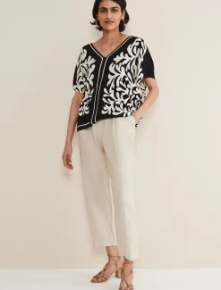 Tops & T-Shirts^Phase Eight Natalie V Neck Printed Top Black/Ivory