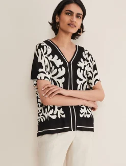 Tops & T-Shirts^Phase Eight Natalie V Neck Printed Top Black/Ivory