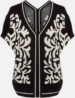 Tops & T-Shirts^Phase Eight Natalie V Neck Printed Top Black/Ivory