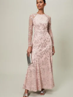 Dresses^Phase Eight Natalya Sequin Floral Maxi Dress Pink