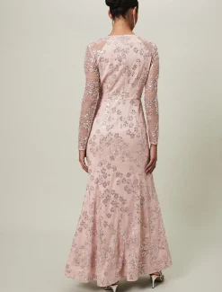 Dresses^Phase Eight Natalya Sequin Floral Maxi Dress Pink
