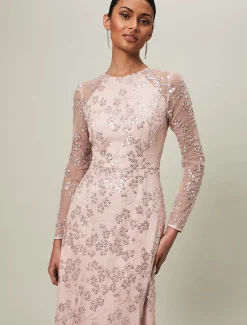 Dresses^Phase Eight Natalya Sequin Floral Maxi Dress Pink