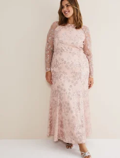 Dresses^Phase Eight Natalya Sequin Floral Maxi Dress Pink