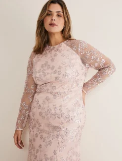 Dresses^Phase Eight Natalya Sequin Floral Maxi Dress Pink