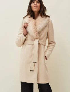 Coats^Phase Eight Nina Fur Collar Coat Winter White