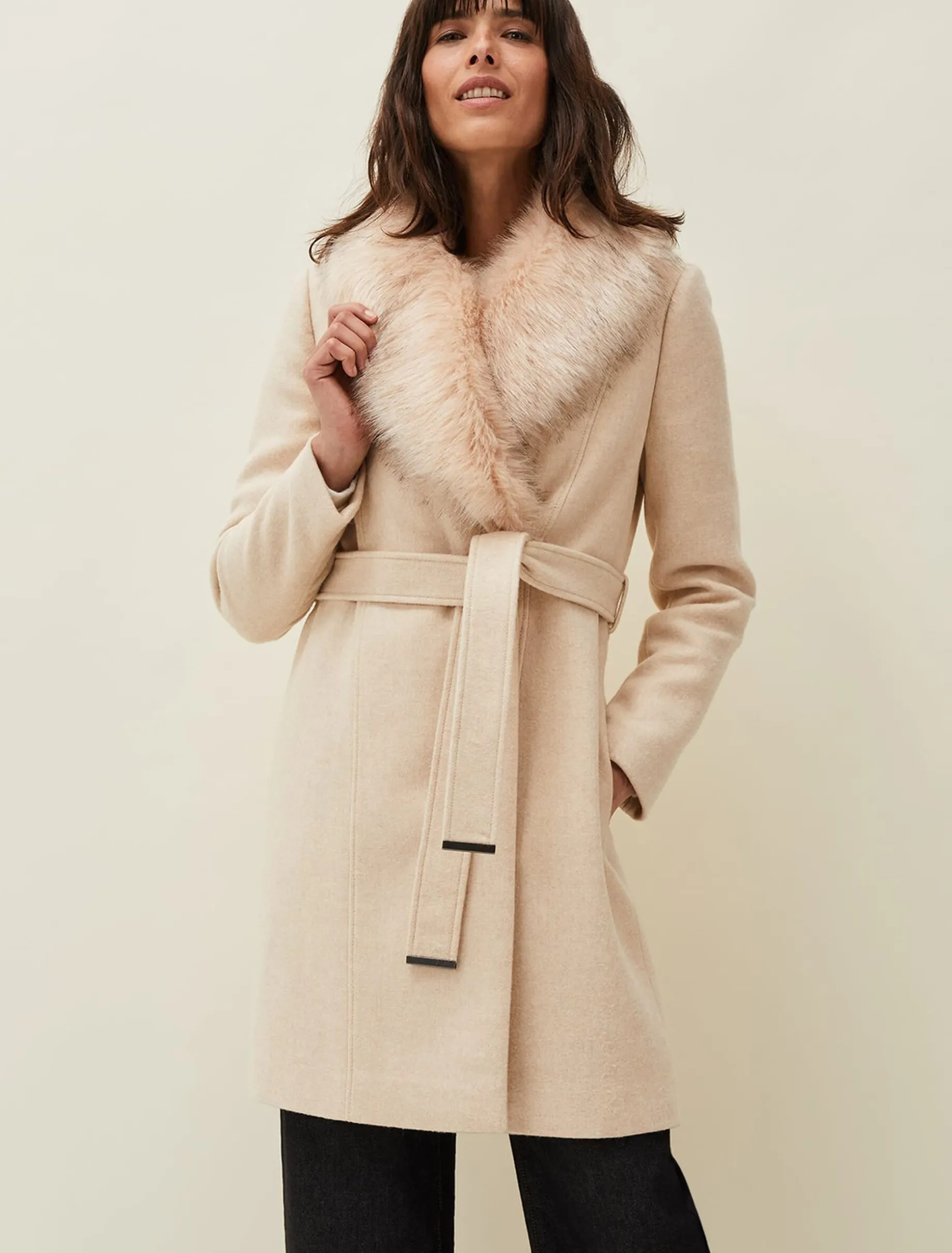 Coats^Phase Eight Nina Fur Collar Coat Winter White