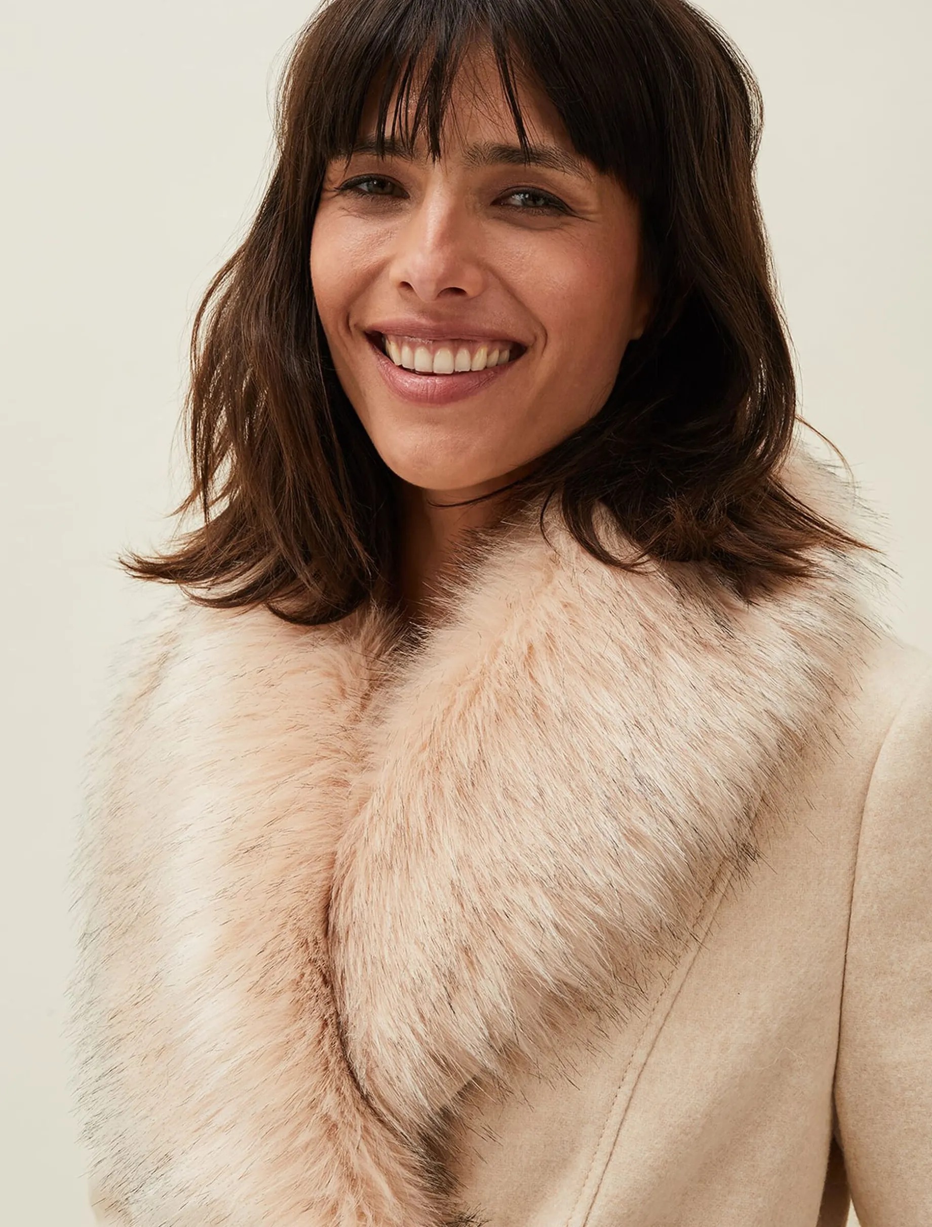 Coats^Phase Eight Nina Fur Collar Coat Winter White
