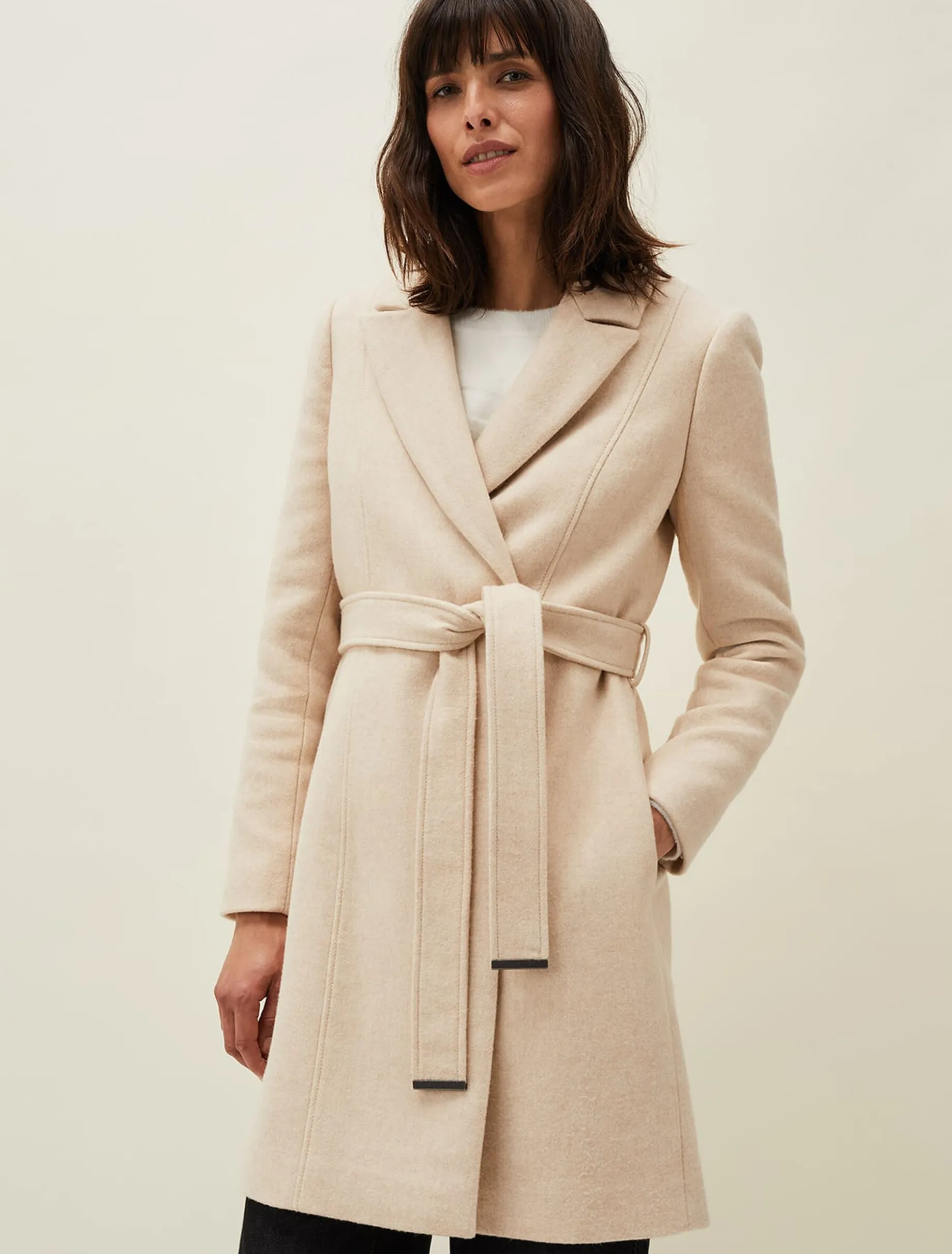Coats^Phase Eight Nina Fur Collar Coat Winter White