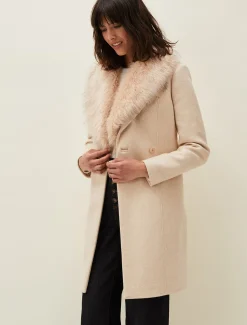Coats^Phase Eight Nina Fur Collar Coat Winter White