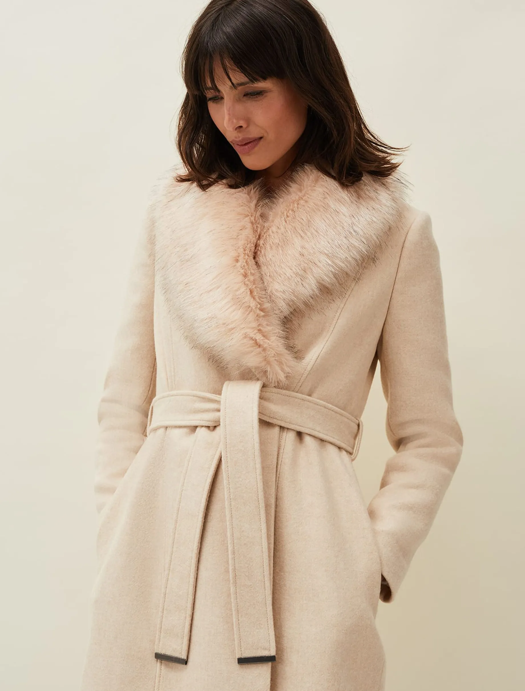 Coats^Phase Eight Nina Fur Collar Coat Winter White