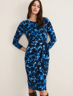Dresses^Phase Eight Niya Floral Midi Dress Blue Multi