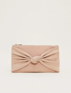Bags^Phase Eight Nude Suede Clutch Bag Latte