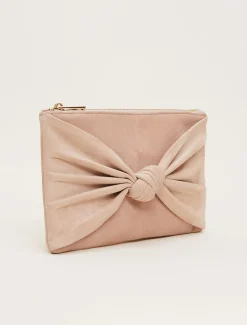 Bags^Phase Eight Nude Suede Clutch Bag Latte