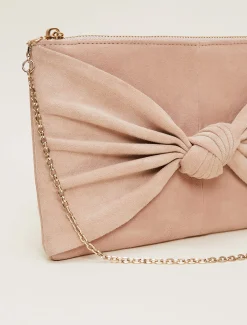 Bags^Phase Eight Nude Suede Clutch Bag Latte
