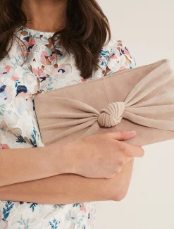 Bags^Phase Eight Nude Suede Clutch Bag Latte