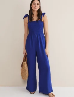 Dresses^Phase Eight Ona Linen Shirred Wide Leg Jumpsuit Cobalt