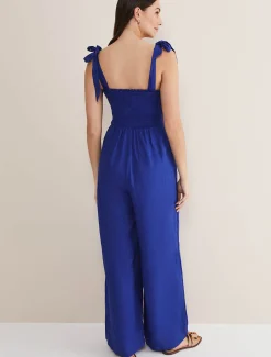 Dresses^Phase Eight Ona Linen Shirred Wide Leg Jumpsuit Cobalt