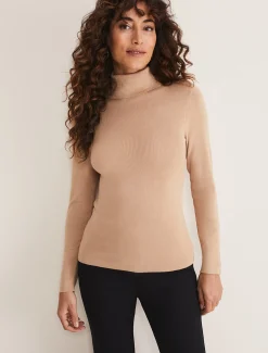 Knitwear^Phase Eight Ottilie Button Detail Roll Neck Knit Camel