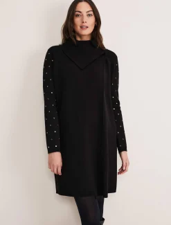 Coats^Phase Eight Paloma Stud Sleeve Knit Coat Black