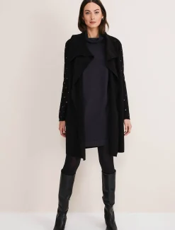 Coats^Phase Eight Paloma Stud Sleeve Knit Coat Black