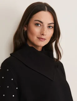 Coats^Phase Eight Paloma Stud Sleeve Knit Coat Black