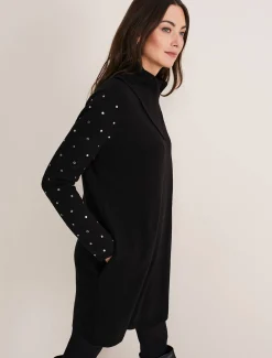 Coats^Phase Eight Paloma Stud Sleeve Knit Coat Black