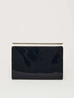 Bags^Phase Eight Patent Open Top Slim Clutch Navy