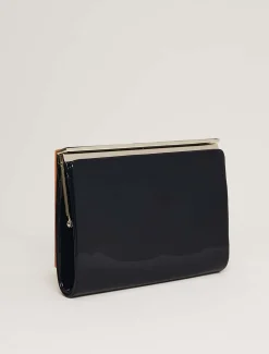 Bags^Phase Eight Patent Open Top Slim Clutch Navy