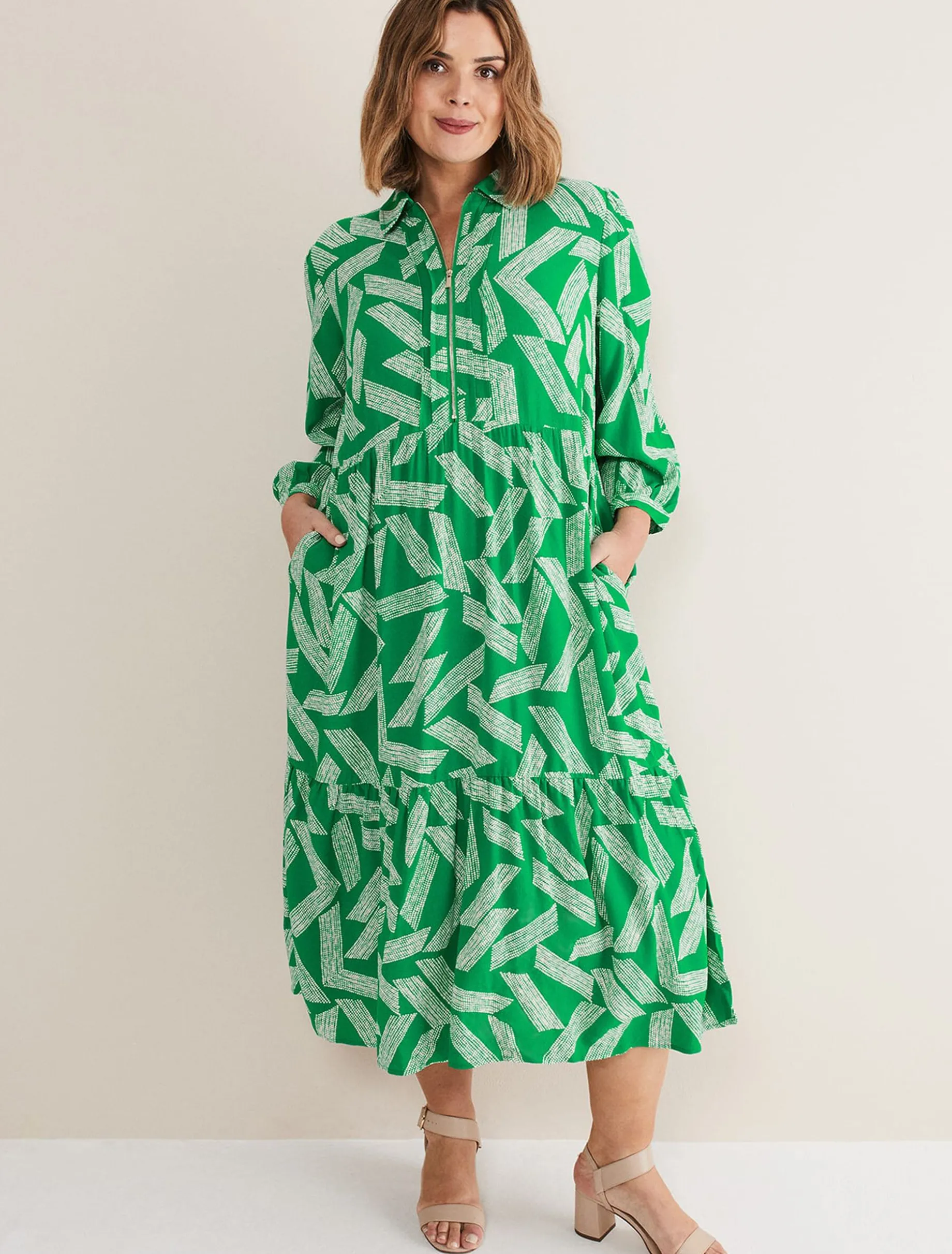 Dresses^Phase Eight Penele Abstract Midi Dress Green