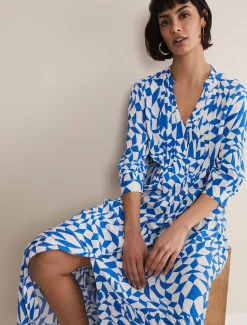 Dresses^Phase Eight Penele Geo Midaxi Dress Blue