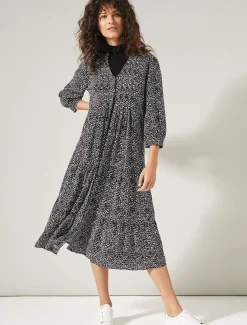 Dresses^Phase Eight Penele Print Midi Dress Black/Ivory