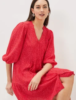 Dresses^Phase Eight Penele Print Swing Dress Pink/Red