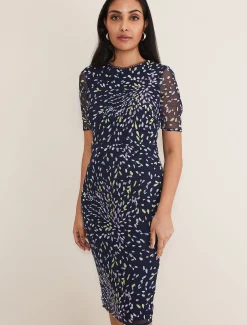 Dresses^Phase Eight Petite Aileena Embroidered Dress Navy/Multi