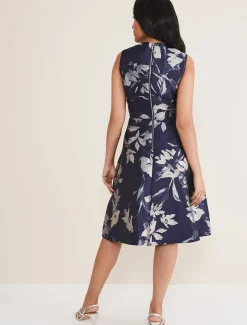 Dresses^Phase Eight Petite Cassy Jaquard Floral Midi Dress Navy/Multi