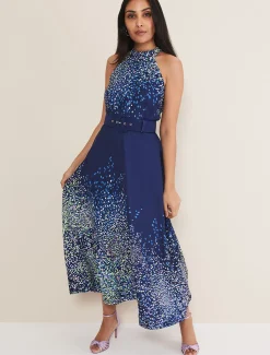 Dresses^Phase Eight Petite Clea Print Midi Dress French Navy/Multi