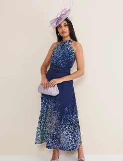 Dresses^Phase Eight Petite Clea Print Midi Dress French Navy/Multi