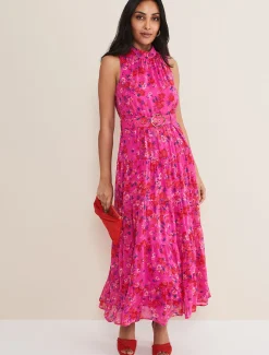 Dresses^Phase Eight Petite Kara Tiered Floral Maxi Dress Neon Pink