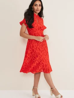 Dresses^Phase Eight Petite Lulu Lace Midi Dress Fire