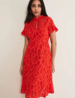 Dresses^Phase Eight Petite Lulu Lace Midi Dress Fire