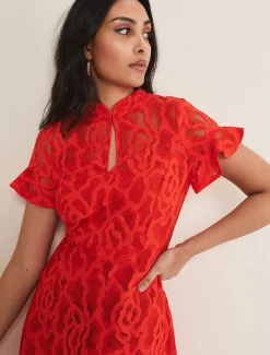 Dresses^Phase Eight Petite Lulu Lace Midi Dress Fire
