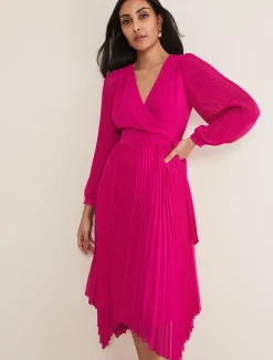 Dresses^Phase Eight Petite Petra Pleat Dress Magenta