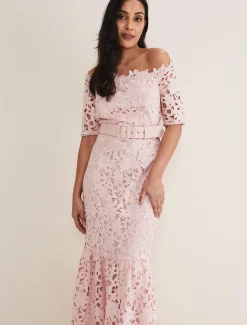 Dresses^Phase Eight Petite Tallula Lace Bardot Maxi Dress Petal Pink