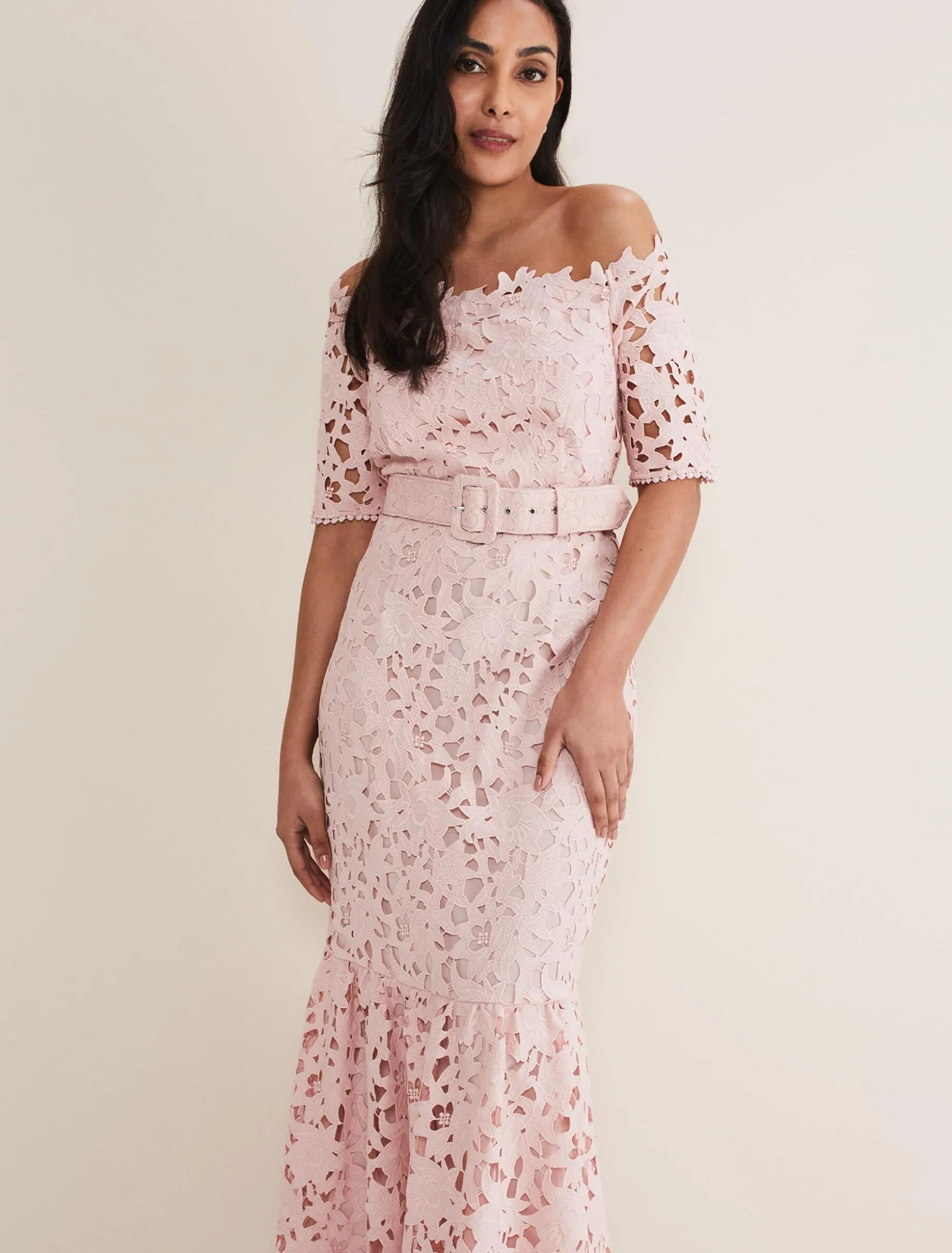 Dresses^Phase Eight Petite Tallula Lace Bardot Maxi Dress Petal Pink