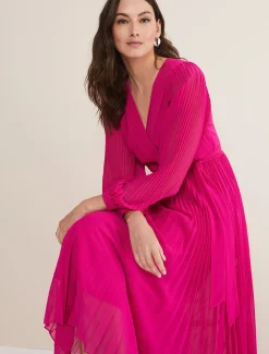 Dresses^Phase Eight Petra Pleated Wrap Dress Magenta Pink